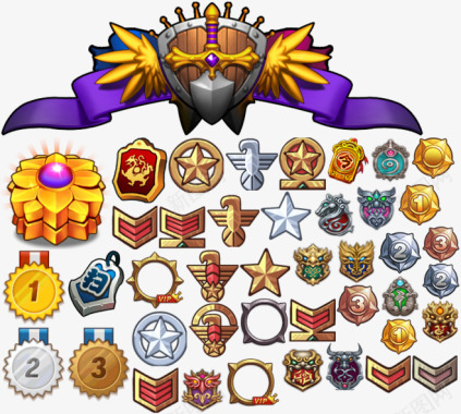 皇冠手游游戏UI设计常用徽章皇冠等级图腾勋章图标淘宝北图标