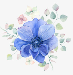手绘装饰书签蓝色花透明装饰图案素材