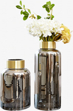 北欧金属玻璃花瓶摆件透明插花客厅酒柜软装餐桌家居轻素材