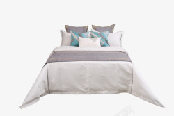现代简约样板房间床上用品青色小清新软装床品主卧室内素材