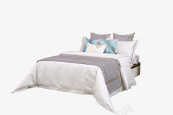 现代简约样板房间床上用品青色小清新软装床品主卧室内素材