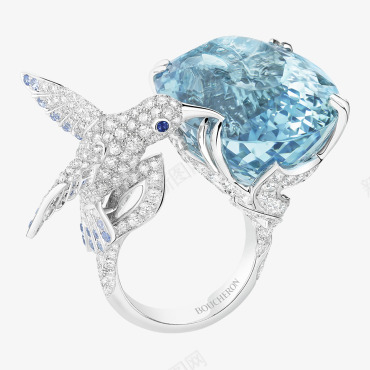 Hopi蜂鸟造型戒指白金戒指镶嵌一颗海蓝宝石铺镶钻图标