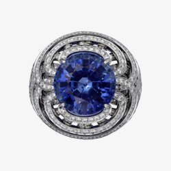 高级珠宝戒指铂金一颗2096克拉圆形蓝宝石明亮式切素材