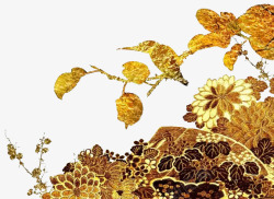古典中国风边角装饰金色云纹云月花鸟2副本素材