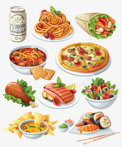 卡通手绘各国美食素材