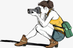 相机女性女孩摄影师人坐蹲女子素材