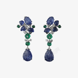 高级珠宝耳环铂金两颗梨形雕刻蓝宝石共2524克拉瓜素材