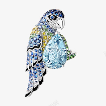 Nuri鹦鹉戒指白金戒指镶嵌一颗海蓝宝石铺镶黄色和图标
