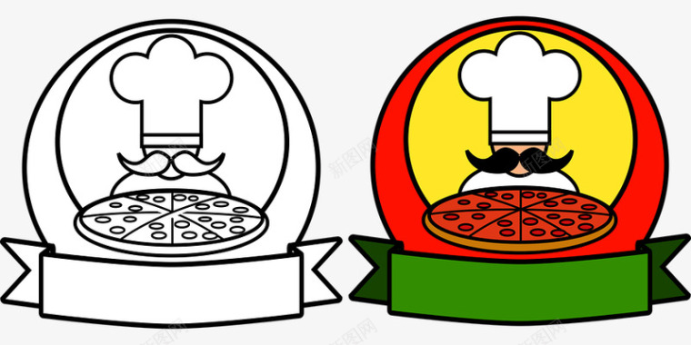 美味比萨厨师食品餐厅烹饪意大利美食披萨美味设计徽标可爱图标
