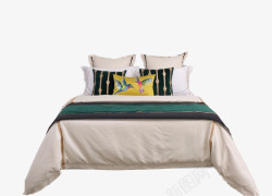 现代简约绿色样板房间床上用品软装床品主卧室内陈设布素材