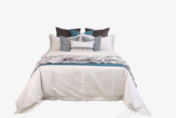 现代简约样板房间床上用品蓝色白色软装床品主卧室内布素材