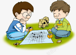 卡通下围棋的小朋友素材