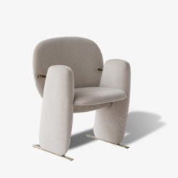 吱音石趣椅简约丝绒羽绒北欧风单人创意沙发椅客厅卧室素材