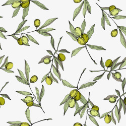 手绘水彩橄榄绿叶无缝拼接图案素材