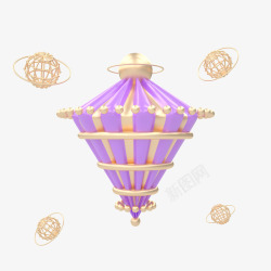 紫色金色网格球电商活动立体装饰素材