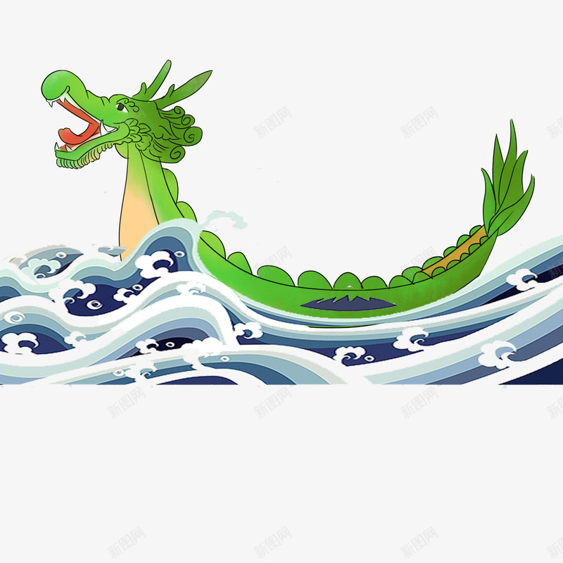 端午节龙舟海浪插画png免抠素材_88icon https://88icon.com 端午节 龙舟 海浪 插画