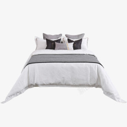 现代简约黑白灰色样板房间床上用品软装床品主卧室内陈素材