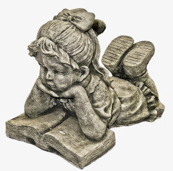 女孩读取梦想本书数字躺在陶瓷雕塑陶瓷的数字德卡装饰素材