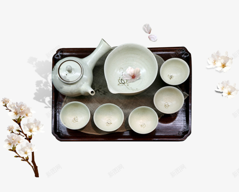 茶具梅花装饰壁纸png免抠素材_88icon https://88icon.com 茶具 梅花 装饰 壁纸