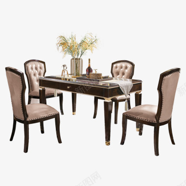 美式现代圆凳美式轻奢实木餐桌椅组合现代简约新中式饭桌家用吃饭桌图标