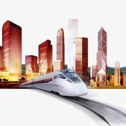 城市里的高铁炫彩交通工具光效高铁快速光效城市素材