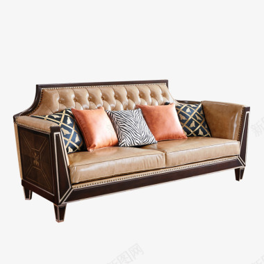 美式现代圆凳轻奢实木沙发组合美式高档别墅真皮沙发后现代整装客厅图标