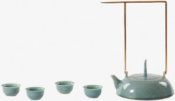 新中式禅意陶瓷功夫茶具套装翡绿茶壶茶杯托盘样板房软素材