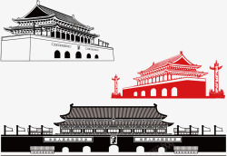 天安门北京首都简笔画线稿剪影单色黑白纯色素材