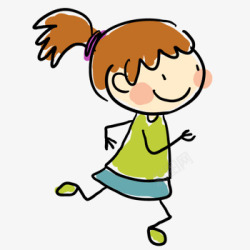 卡通手绘简笔画跑步的女孩素材