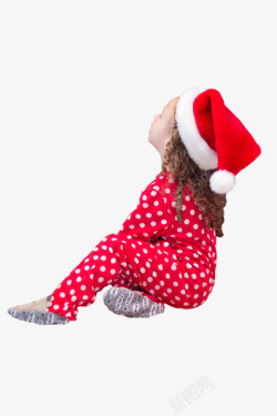 小女孩圣诞老人帽子圣诞节红色睡衣童年度假儿童素材