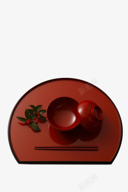 红色盘子碗筷子素材