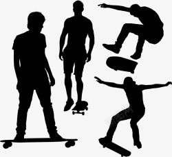 4款玩滑板的男子剪影矢量素材