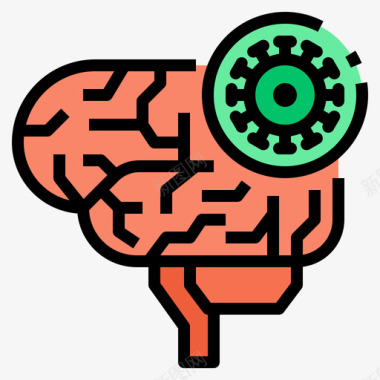 大脑矢量大脑病毒8线状颜色图标