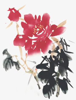中国古风水墨花手绘水彩植物花卉装饰透明ps27素材