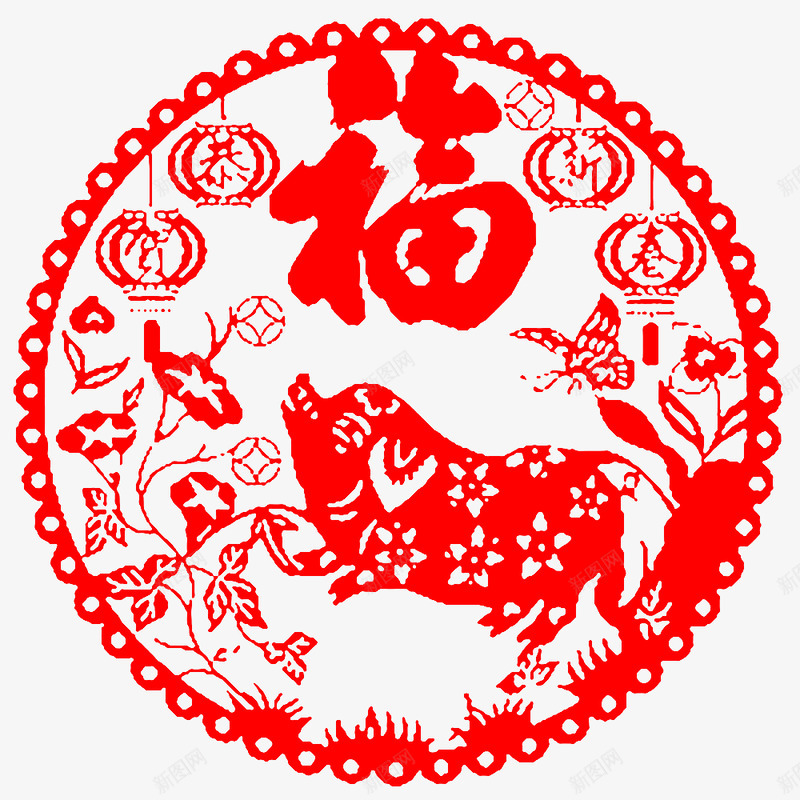 中国剪纸猪春节png免抠素材_88icon https://88icon.com 中国 剪纸 春节