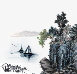 PS中国风国画墨迹笔刷PSD水墨笔触古典风格古风图素材