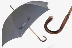 经典灰色伞面木质手柄直柄伞素材