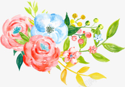 春季水彩花卉插画蓝粉色花卉插画水彩花卉插画新鲜花卉素材