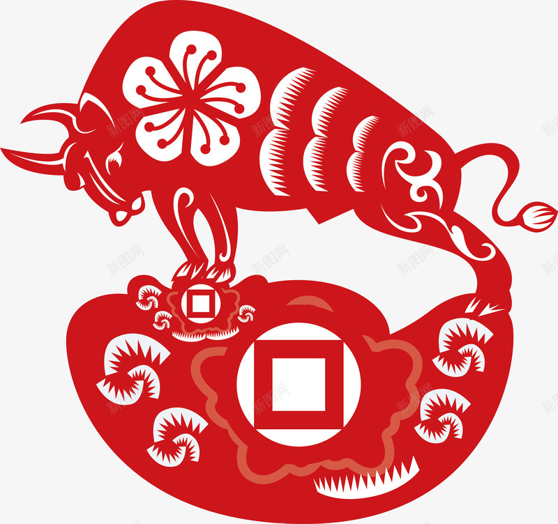 2021年牛年剪纸红色新年春节喜庆插画窗花AI矢量png免抠素材_88icon https://88icon.com 牛年 剪纸 红色 新年 年春节 喜庆 插画 窗花 矢量