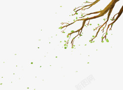 手绘春季绿叶树枝素材