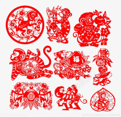 春节剪纸猴年猴子红色素材