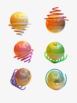 彩色矢量立体球螺旋几何漂浮装饰素材