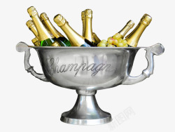 香槟酒外壳金属喝酒庆祝杯子的镜头海槽瓶软木素材
