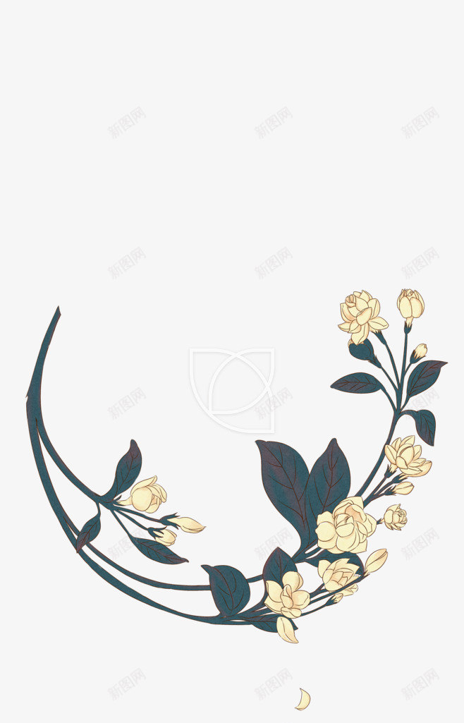 插画茉莉花圈治愈系png免抠素材_88icon https://88icon.com 插画 茉莉 茉莉花 花圈 治愈