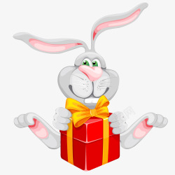 抱礼盒的长耳兔子矢量节日礼盒礼包礼物素材