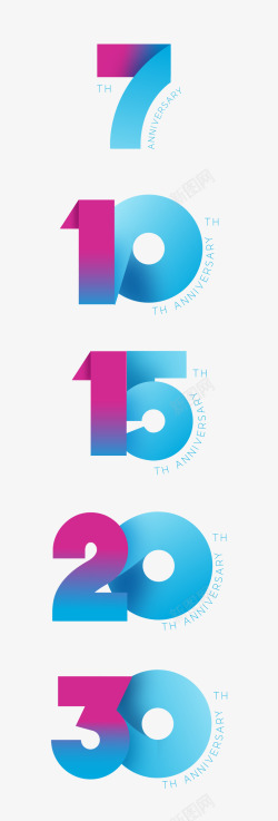 双色多彩渐变周年数字字体矢量插图素材