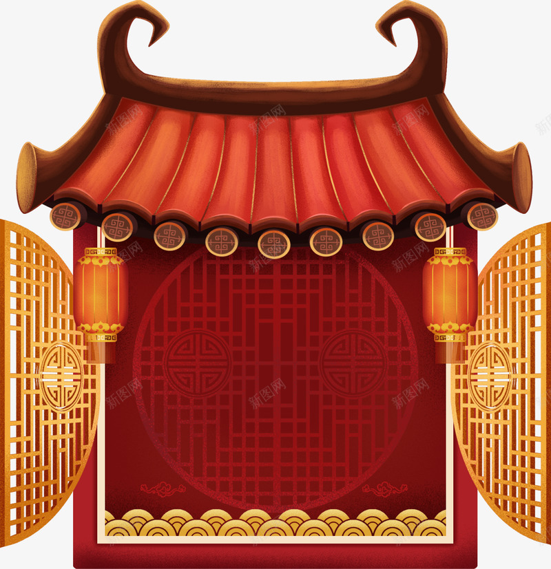 屋檐灯笼传统png免抠素材_88icon https://88icon.com 屋檐 灯笼 传统