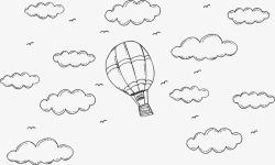 手绘黑白涂鸦旅行夏日热气球图案图AIEPS设计矢量素材