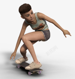 女孩少年滑板漂亮苗条活跃体育素材