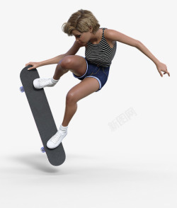 女孩少年滑板漂亮苗条活跃体育素材